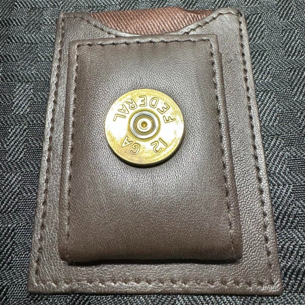 Leather shotgun shell magnetic money clip wallet - BROWN